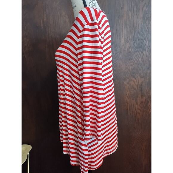 Orvis Large Tunic Top 4th of July Striped Red White Stretch 3/4 sleeve viscose - Picture 4 of 6